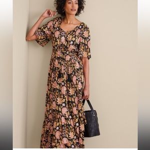 Soft Surroundings Marissa Gold and Peach Floral Maxi Dress NWT